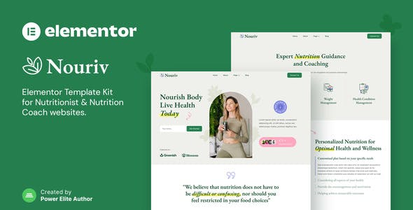 Nouriv – Nutrition Coach & Nutritionist Elementor Template Kit